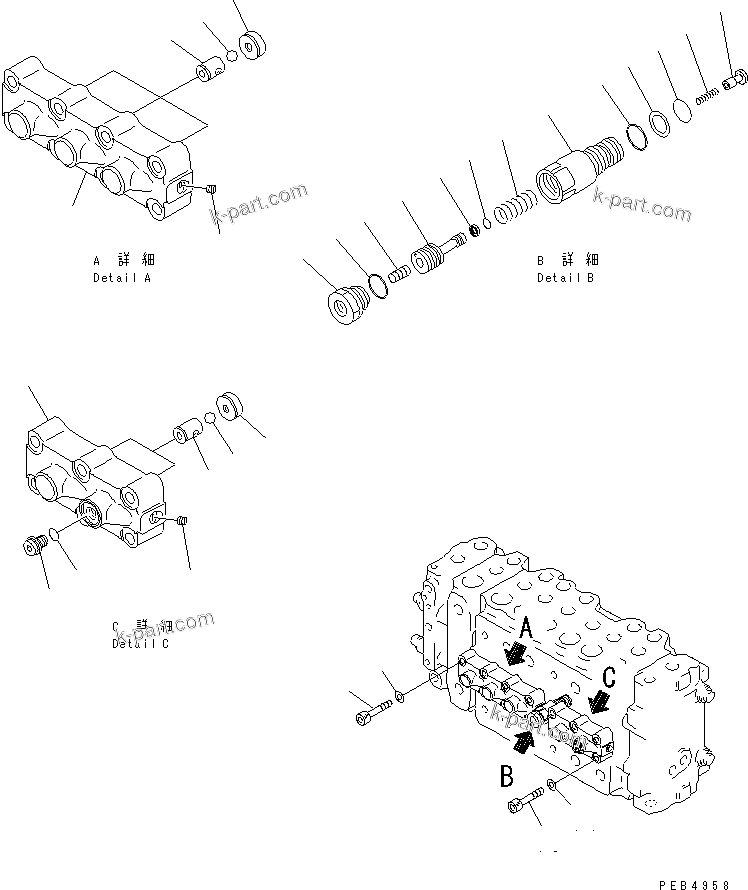 Komatsu parts book diagram for PC450LC-6 S/N 10001-UP: MAIN VALVE (1-ACTUATOR) (7/12)