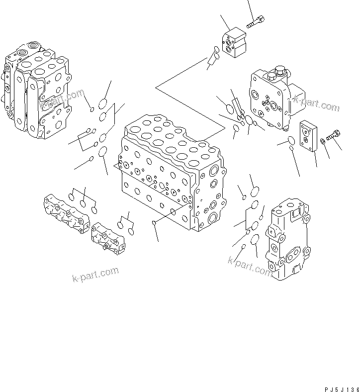 Komatsu parts book diagram for PC450LC-6 S/N 10001-UP: MAIN VALVE (2-ACTUATOR) (2/15) (ATTACHMENT LINE LESS)
