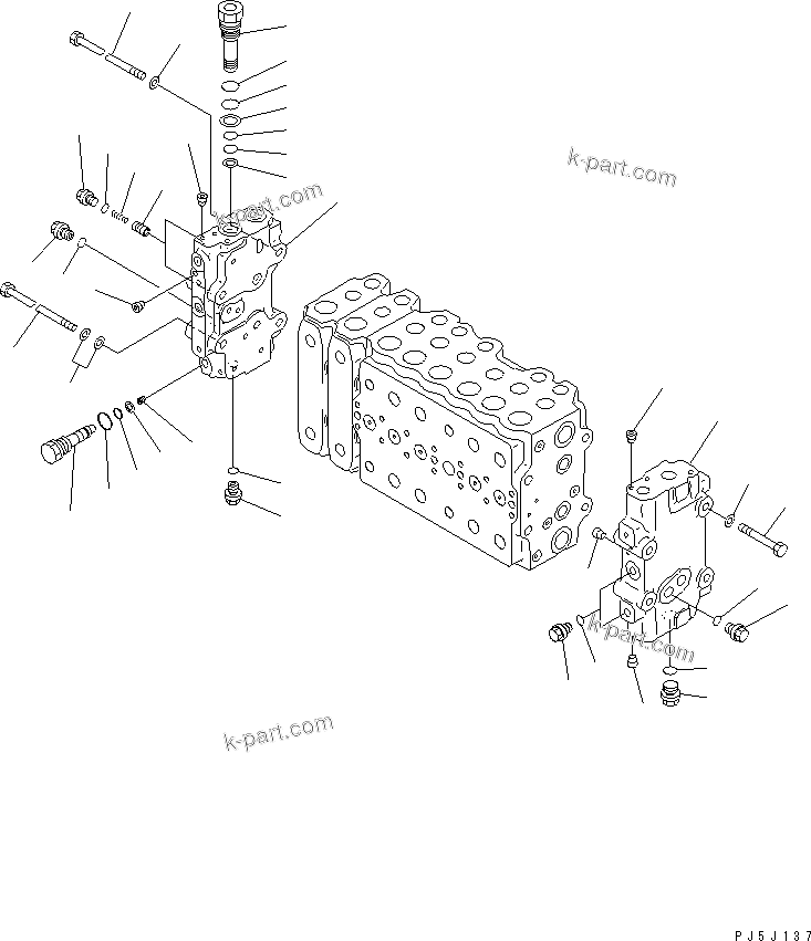 Komatsu parts book diagram for PC450LC-6 S/N 10001-UP: MAIN VALVE (2-ACTUATOR) (4/15) (ATTACHMENT LINE LESS)(#10001-11999)