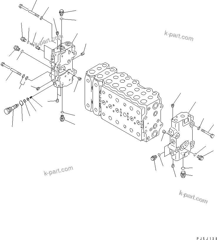 Komatsu parts book diagram for PC450LC-6 S/N 10001-UP: MAIN VALVE (2-ACTUATOR) (4/15) (ATTACHMENT LINE LESS)(#12001-)
