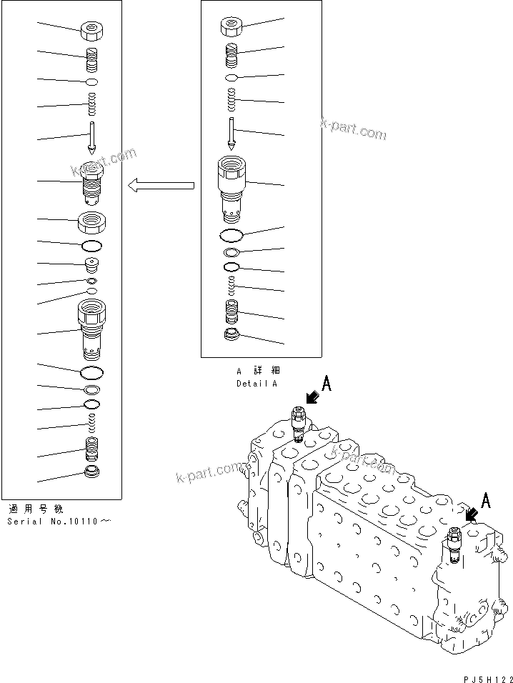 Komatsu parts book diagram for PC450LC-6 S/N 10001-UP: MAIN VALVE (2-ACTUATOR) (6/15)