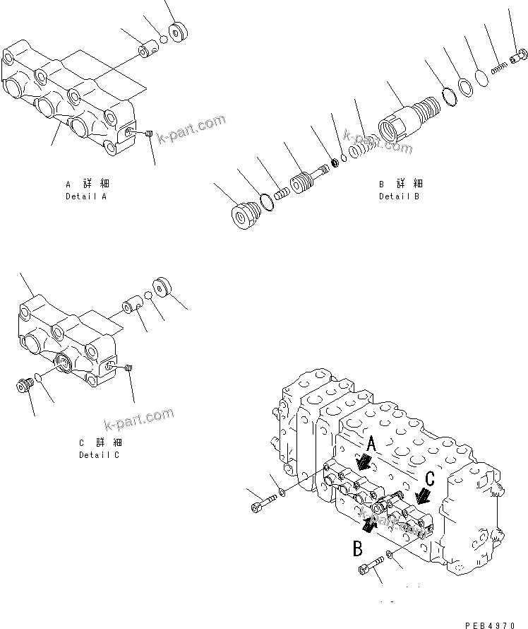 Komatsu parts book diagram for PC450LC-6 S/N 10001-UP: MAIN VALVE (2-ACTUATOR) (7/15)