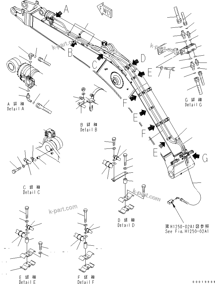 Komatsu parts book diagram for PC450LC-7K S/N K40001-UP: BUSRT VALVE LINE (BOOM AND ARM) (ARM CYLINDER SIDE)