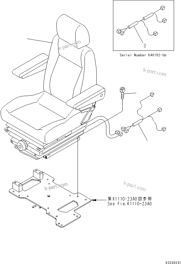 Komatsu parts book diagram for PC450LC-7K S/N K40001-UP: OPERATOR'S SEAT (HEATED SUSPENSION) (#K40001-K40152)