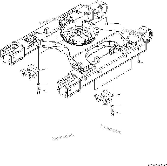 Komatsu parts book diagram for PC450LC-7K S/N K40001-UP: TRACK ROLLER GUARD (CENTER TYPE) (PC450LC)