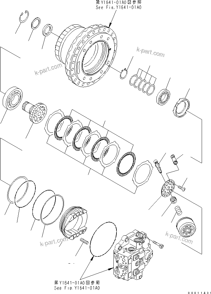 Komatsu parts book diagram for PC450LC-7K S/N K40001-UP: TRAVEL MOTOR (2/3)