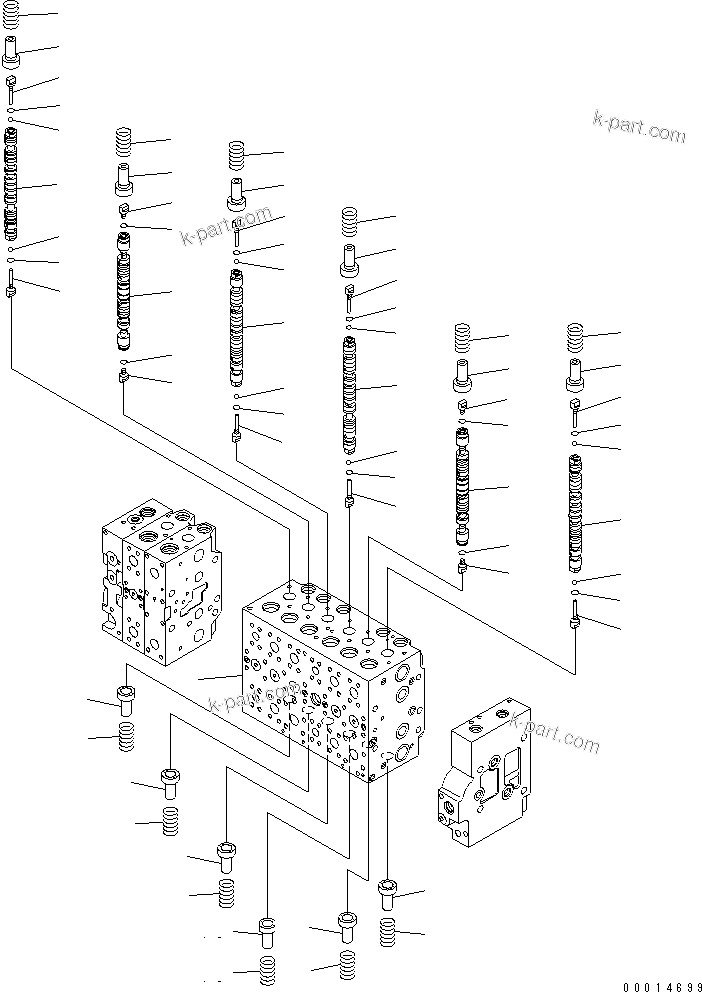 Komatsu parts book diagram for PC450LC-7K S/N K40001-UP: MAIN VALVE (2-ACTUATOR) (1/22)