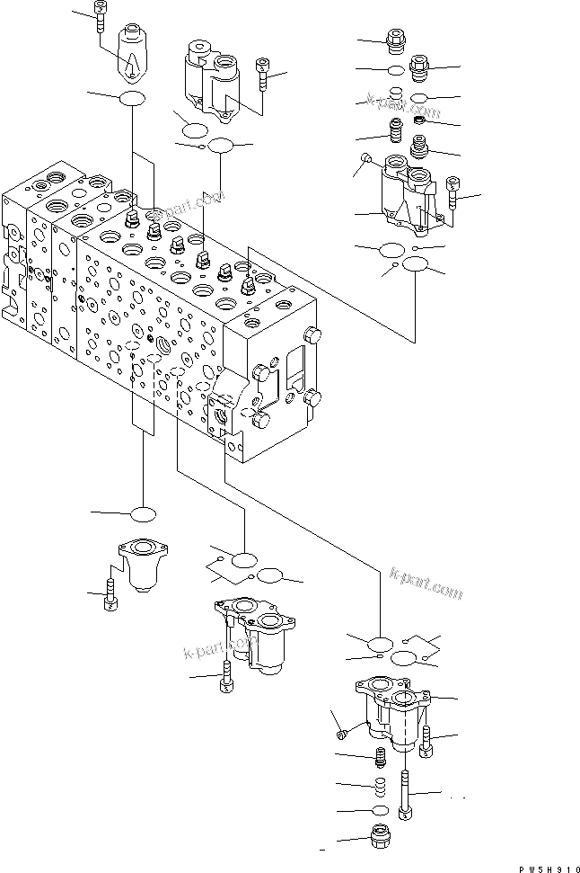 Komatsu parts book diagram for PC450LC-7K S/N K40001-UP: MAIN VALVE (2-ACTUATOR) (3/22)