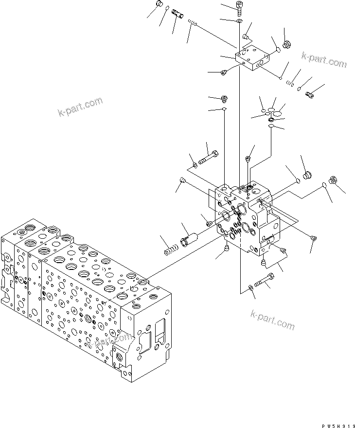 Komatsu parts book diagram for PC450LC-7K S/N K40001-UP: MAIN VALVE (2-ACTUATOR) (14/22)