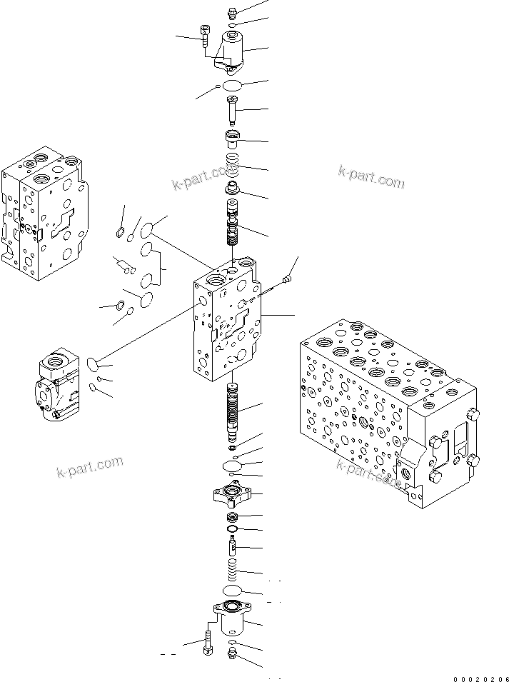 Komatsu parts book diagram for PC450LC-7K S/N K40001-UP: MAIN VALVE (2-ACTUATOR) (16/22)
