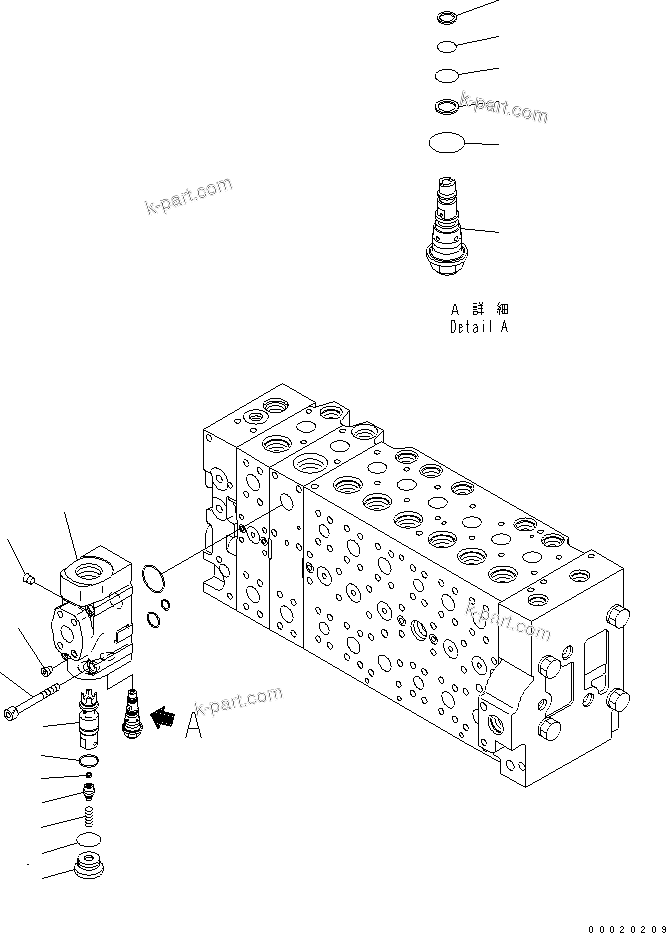 Komatsu parts book diagram for PC450LC-7K S/N K40001-UP: MAIN VALVE (2-ACTUATOR) (19/22)