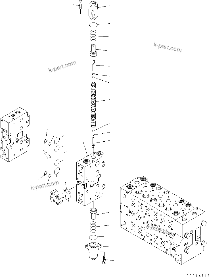 Komatsu parts book diagram for PC450LC-7K S/N K40001-UP: MAIN VALVE (2-ACTUATOR) (20/22)