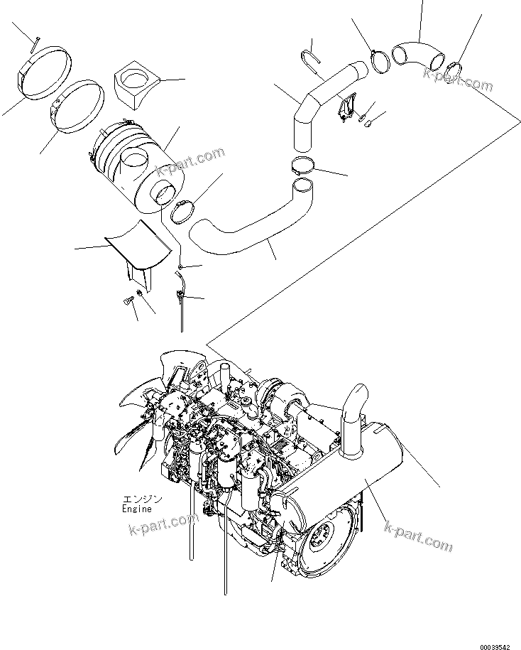 Komatsu parts book diagram for PC450LCHD-8 S/N K50001-UP: AIR CLEANER CONNECTION (WITH FUEL SELF SUPPLY PUMP)