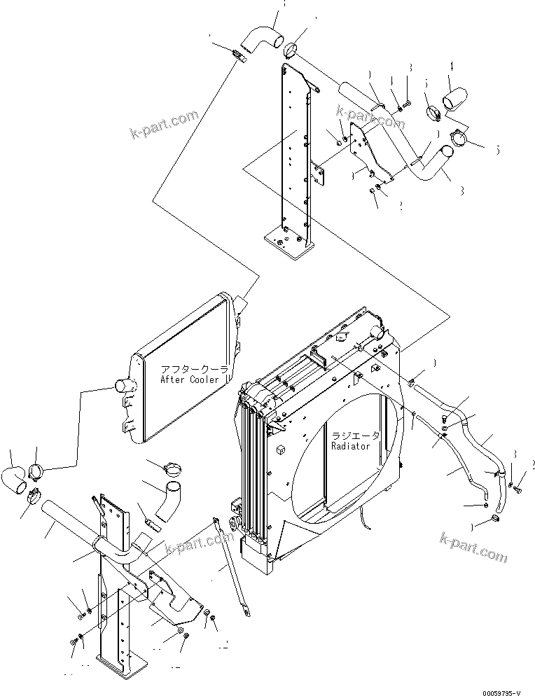 Komatsu parts book diagram for PC450LCHD-8 S/N K50001-UP: COOLING (AFTER COOLER PIPING) (#K50001-K50349)
