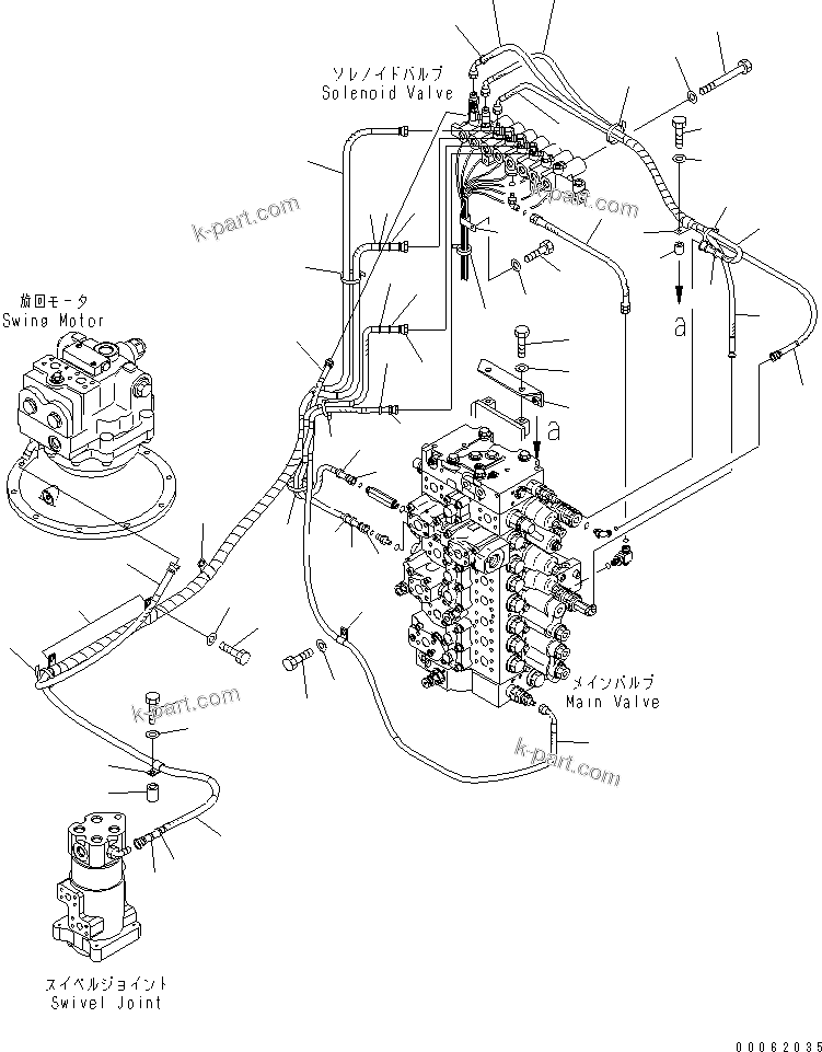 Komatsu parts book diagram for PC450LCHD-8 S/N K50001-UP: SOLENOID VALVE (HOSE AND BRACKET) (1 ACTUATOR)