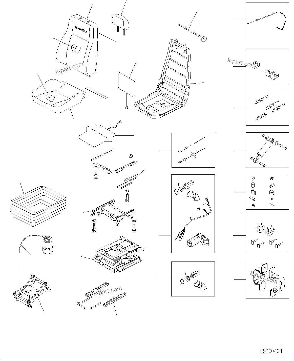 Komatsu parts book diagram for PC450LCHD-8 S/N K50001-UP: OPERATORґS HIGH BACKED SEAT (SUSPENSION) (#K50488-)