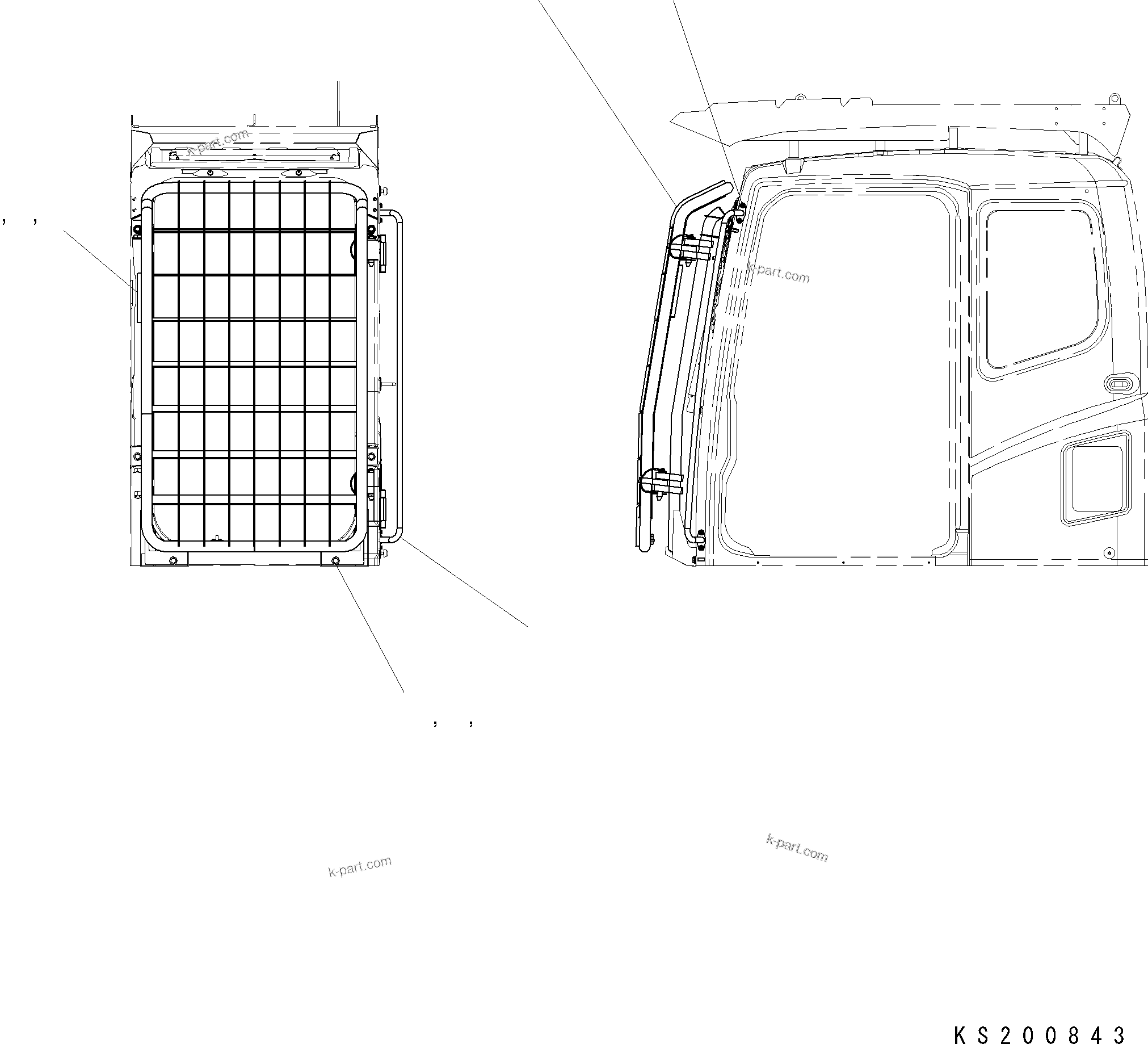 Komatsu parts book diagram for PC450LCHD-8 S/N K50001-UP: HINGED OPG FRONT GUARD (LC DEMO) (#K50538-)