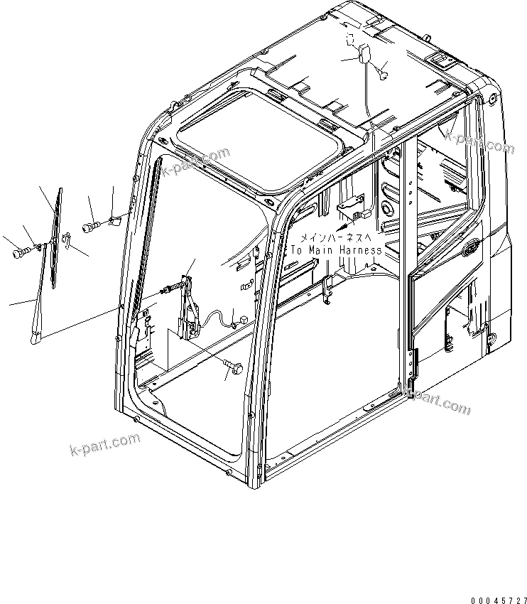 Komatsu parts book diagram for PC450LCHD-8 S/N K50001-UP: OPERATORґS CAB (WIPER AND ROOM LAMP)