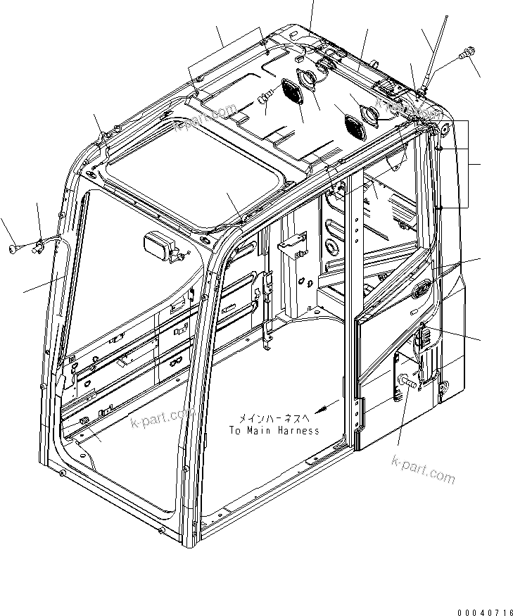 Komatsu parts book diagram for PC450LCHD-8 S/N K50001-UP: OPERATORґS CAB (SPEAKER AND WINDOW WASHER HOSE)