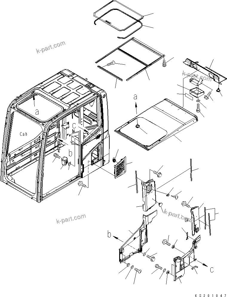 Komatsu parts book diagram for PC450LCHD-8 S/N K50001-UP: OPERATORґS CAB (ROOF COVER AND AIR INTAKE) (#K50350-)