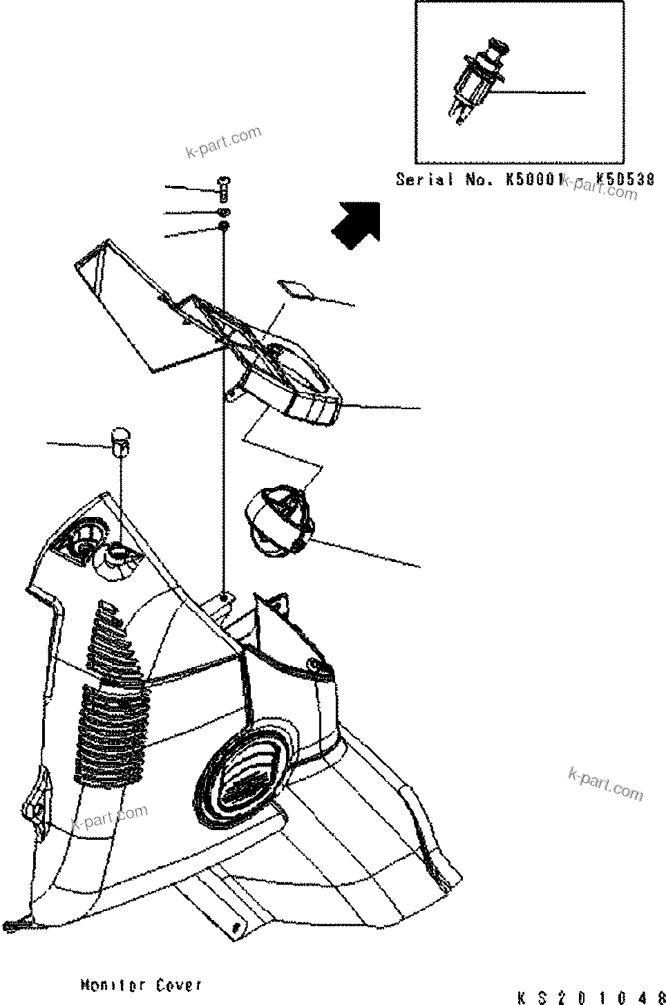 Komatsu parts book diagram for PC450LCHD-8 S/N K50001-UP: OPERATORґS CAB (CAB IN PARTS) (MONITOR COVER)