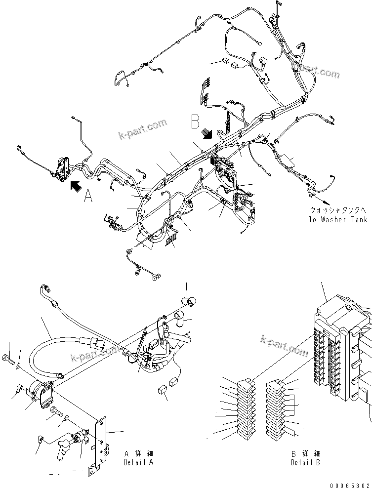 Komatsu parts book diagram for PC450LCHD-8 S/N K50001-UP: OPERATORґS CAB (FLOOR) (HARNESS) (WITH ROOF WIPER) (DEMOLITION SPEC.) (#K50001-K50188)