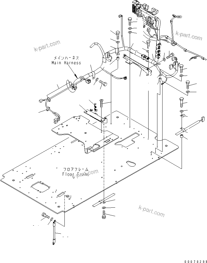 Komatsu parts book diagram for PC450LCHD-8 S/N K50001-UP: OPERATORґS CAB (FLOOR) (HARNESS CLAMP AND EARTH) (#K50001-K50217)