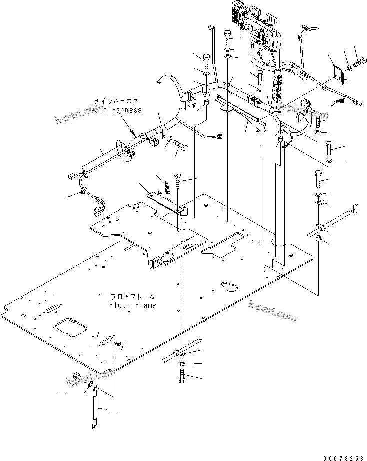 Komatsu parts book diagram for PC450LCHD-8 S/N K50001-UP: OPERATORґS CAB (FLOOR) (HARNESS CLAMP AND EARTH) (#K50218-K50349)