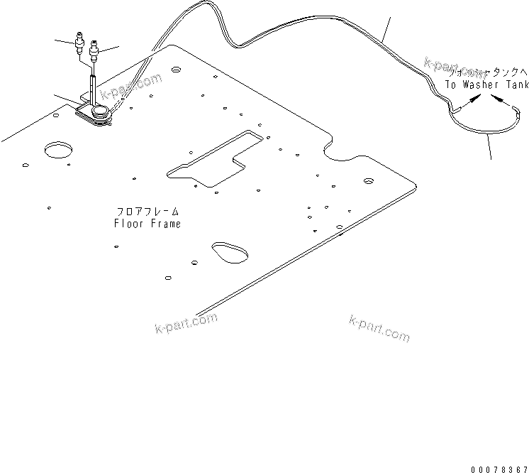 Komatsu parts book diagram for PC450LCHD-8 S/N K50001-UP: OPERATORґS CAB (FLOOR) (WINDOW WASHER HOSE) (WITH ROOF WIPER) (DEMOLITION SPEC.)