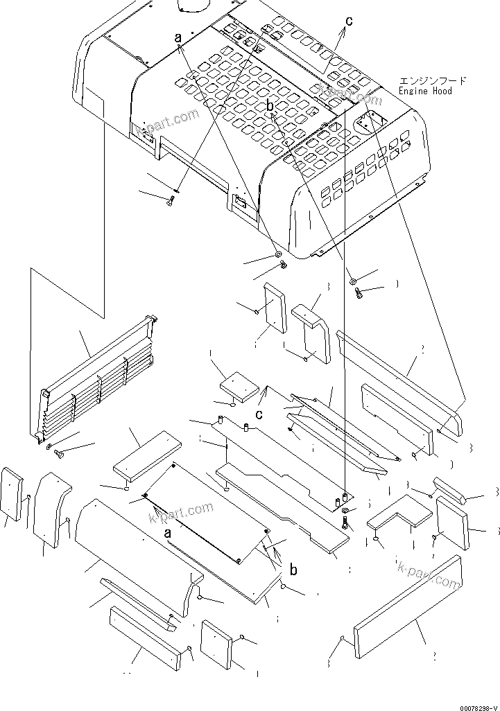 Komatsu parts book diagram for PC450LCHD-8 S/N K50001-UP: HOOD (3/4) (DEMOLITION SPEC.) (#K50350-)