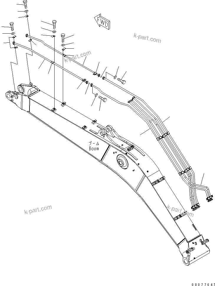 Komatsu parts book diagram for PC450LCHD-8 S/N K50001-UP: BOOM (6.7M) (BUCKET CYLINDER LINE)