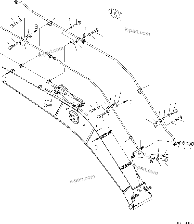 Komatsu parts book diagram for PC450LCHD-8 S/N K50001-UP: BOOM (6.7M) (ADDITIONAL LINE CLAMP) (1 ACTUATOR)