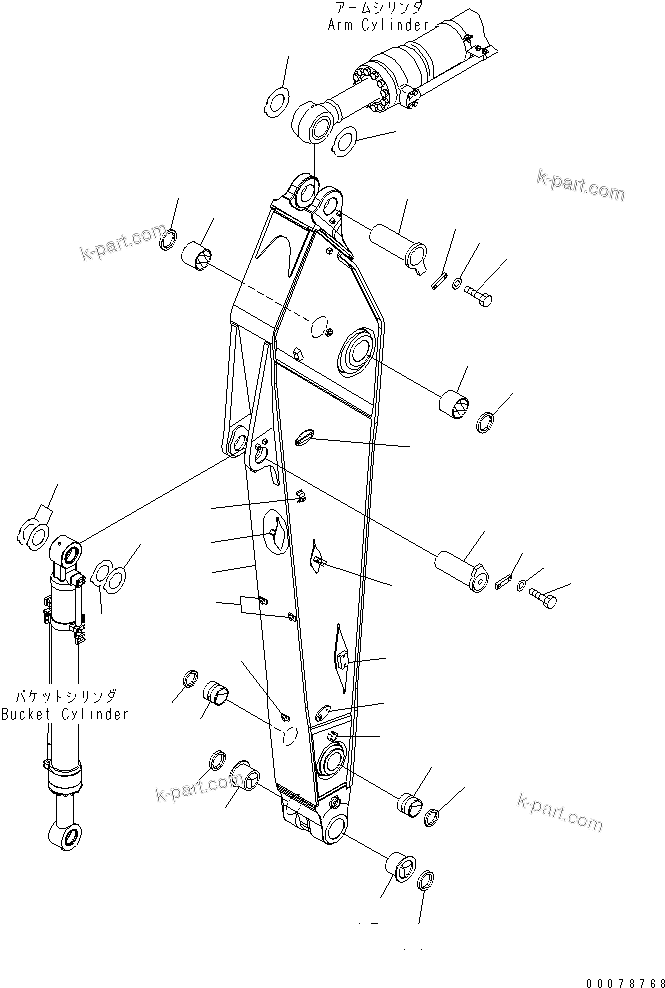 Komatsu parts book diagram for PC450LCHD-8 S/N K50001-UP: ARM (3.4M ARM) (1 ATTACHMENT) (#K50350-)