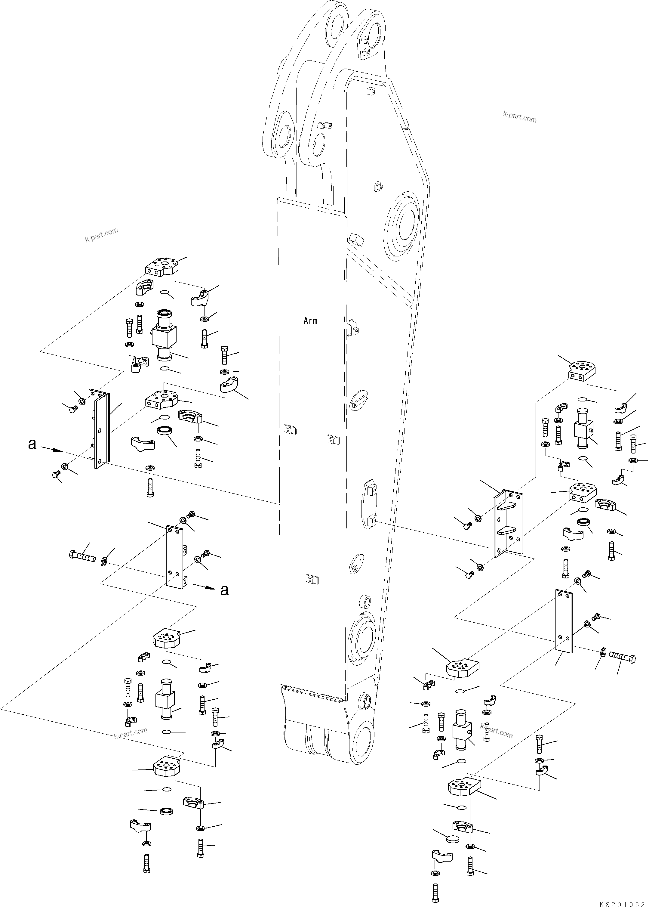 Komatsu parts book diagram for PC450LCHD-8 S/N K50001-UP: ARM (2 ATTACHMENT PIPING) (ATTACHMENT VALVE) (2/2) (FOR 2.4M ARM)