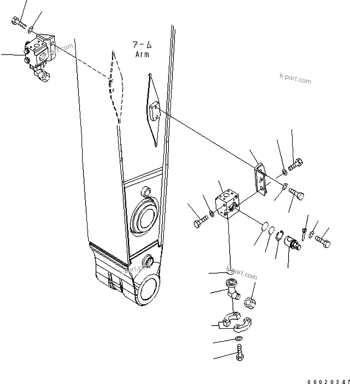 Komatsu parts book diagram for PC450LCHD-8 S/N K50001-UP: ARM (1 ATTACHMENT PIPING) (ATTACHMENT VALVE) (FOR 3.4M ARM)