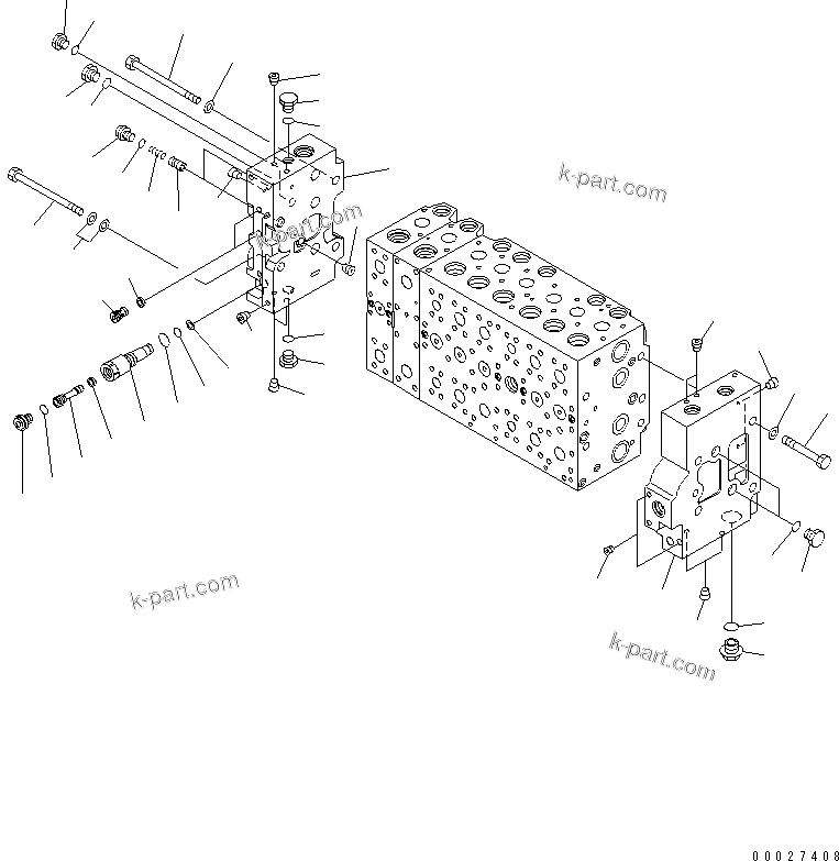 Komatsu parts book diagram for PC450LCHD-8 S/N K50001-UP: MAIN VALVE (1-ACTUATOR) (7/22) (#K50500-)