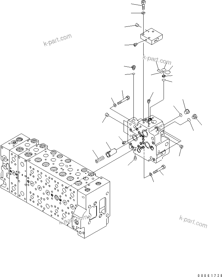 Komatsu parts book diagram for PC450LCHD-8 S/N K50001-UP: MAIN VALVE (1-ACTUATOR) (14/22) (#K50500-)
