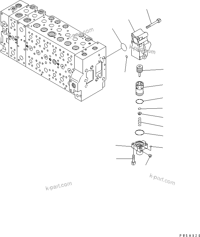 Komatsu parts book diagram for PC450LCHD-8 S/N K50001-UP: MAIN VALVE (1-ACTUATOR) (15/22) (#K50500-)