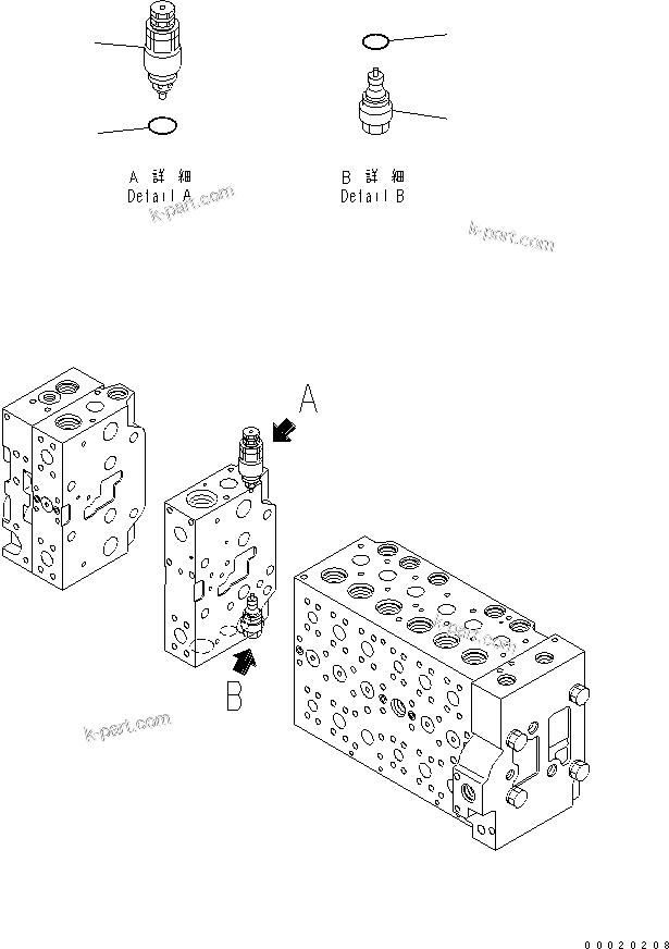Komatsu parts book diagram for PC450LCHD-8 S/N K50001-UP: MAIN VALVE (1-ACTUATOR) (18/22) (#K50500-)