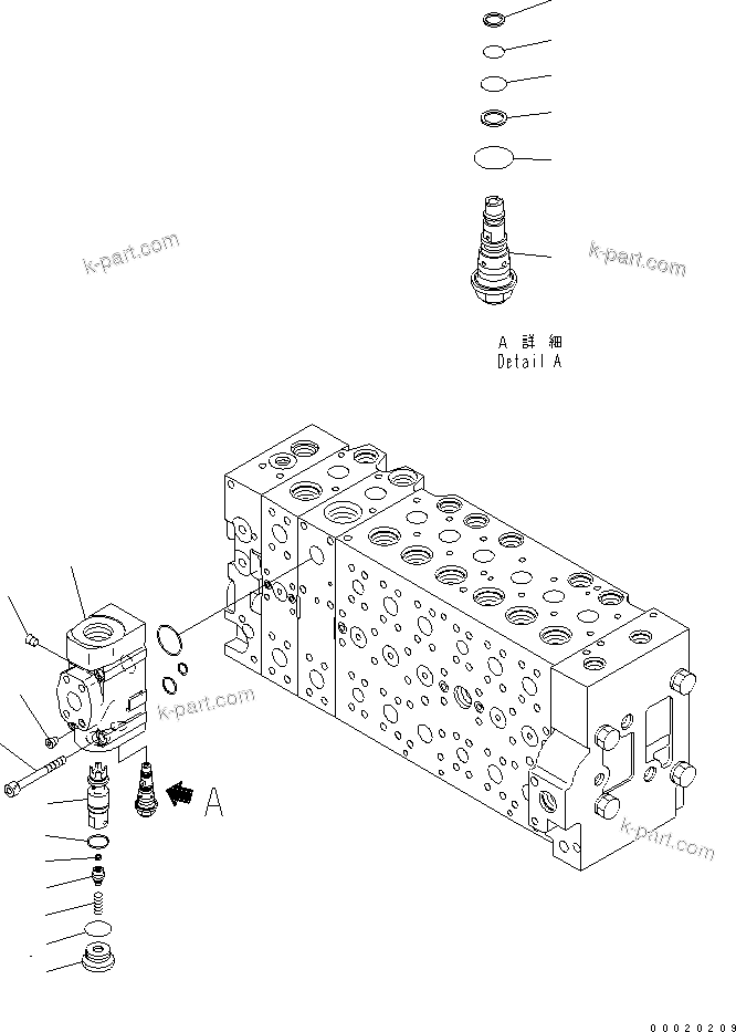 Komatsu parts book diagram for PC450LCHD-8 S/N K50001-UP: MAIN VALVE (1-ACTUATOR) (19/22) (#K50500-)