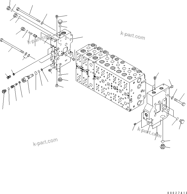 Komatsu parts book diagram for PC450LCHD-8 S/N K50001-UP: MAIN VALVE (2-ACTUATOR) (7/25) (#K50001-K50499)