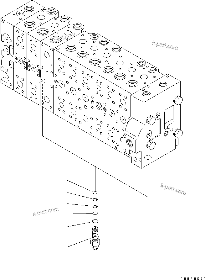 Komatsu parts book diagram for PC450LCHD-8 S/N K50001-UP: MAIN VALVE (2-ACTUATOR) (8/25) (#K50001-K50499)
