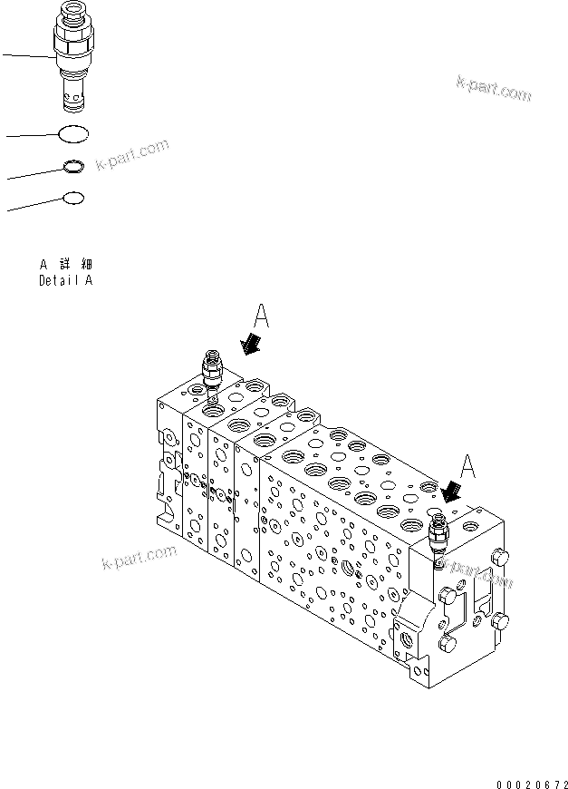 Komatsu parts book diagram for PC450LCHD-8 S/N K50001-UP: MAIN VALVE (2-ACTUATOR) (9/25) (#K50500-)