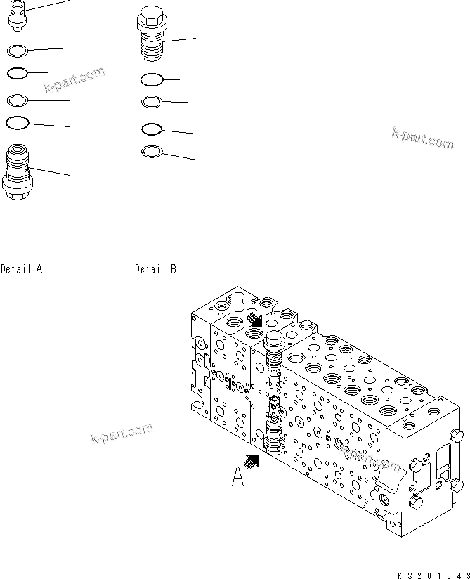 Komatsu parts book diagram for PC450LCHD-8 S/N K50001-UP: MAIN VALVE (2-ACTUATOR) (18/25) (#K50500-)