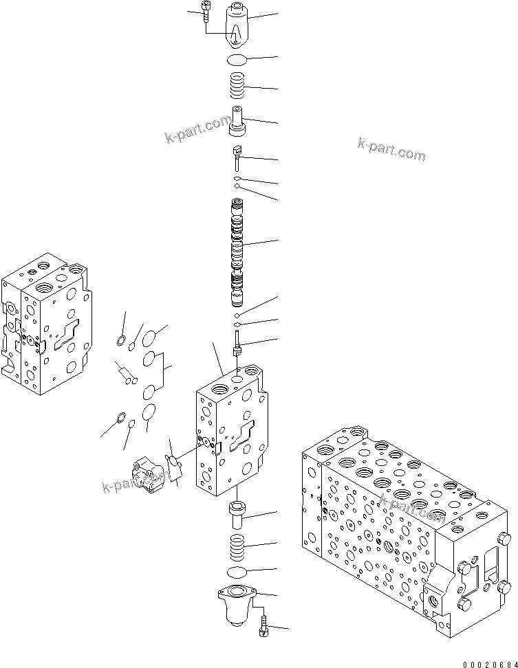 Komatsu parts book diagram for PC450LCHD-8 S/N K50001-UP: MAIN VALVE (2-ACTUATOR) (21/25) (#K50001-K50499)
