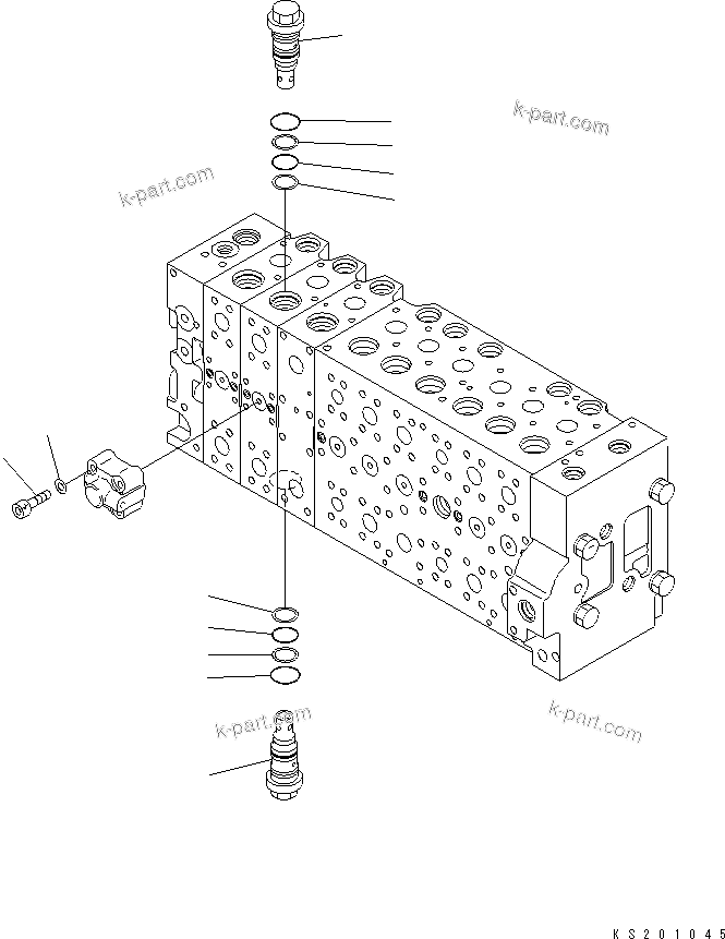 Komatsu parts book diagram for PC450LCHD-8 S/N K50001-UP: MAIN VALVE (2-ACTUATOR) (22/25) (#K50500-)