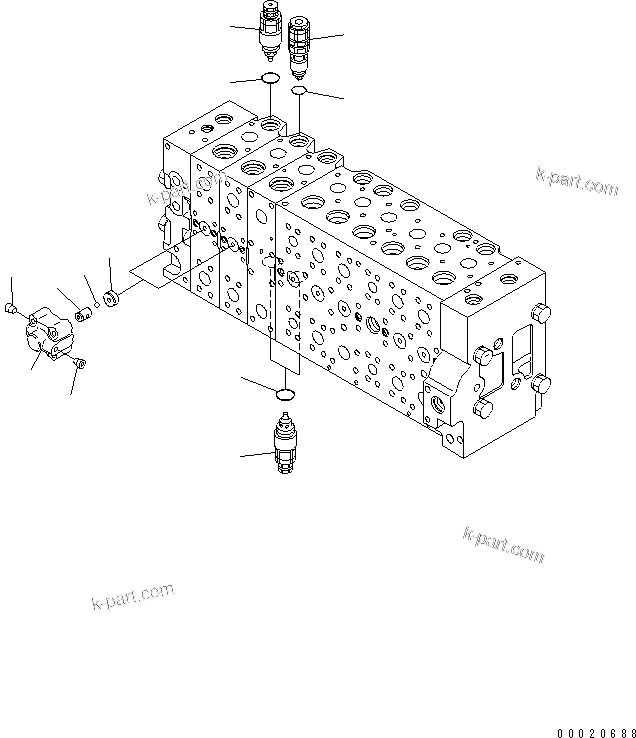 Komatsu parts book diagram for PC450LCHD-8 S/N K50001-UP: MAIN VALVE (2-ACTUATOR) (25/25) (#K50500-)