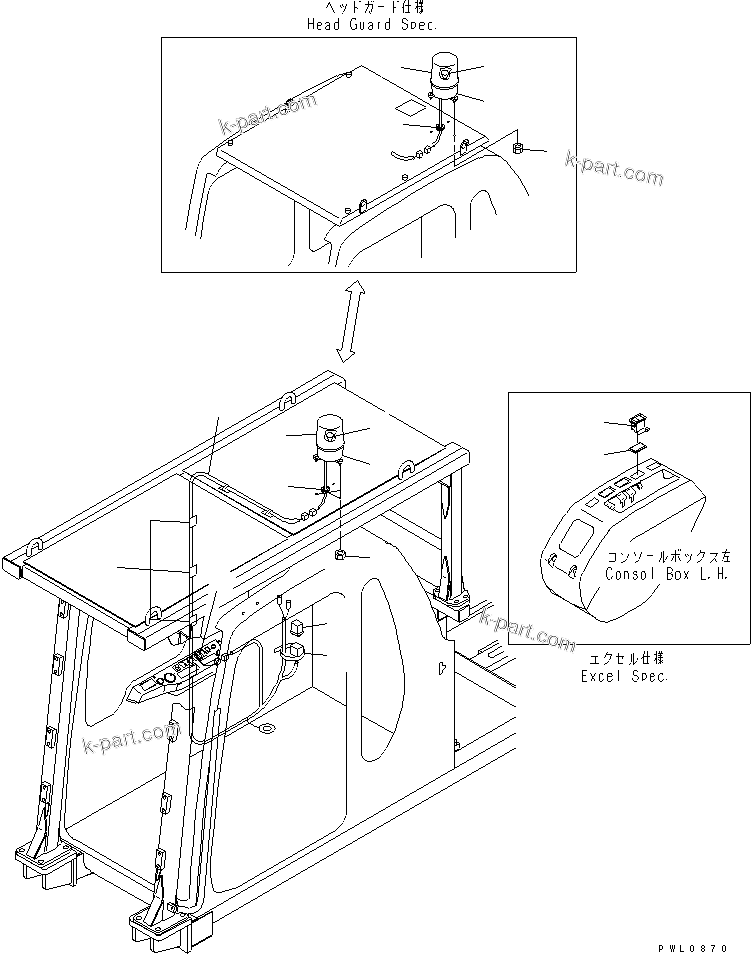 Komatsu parts book diagram for PC450LC-6Z S/N 10001-UP: BEACON (FOR F.O.P.S. AND HEAD GUARD)(#12104-)