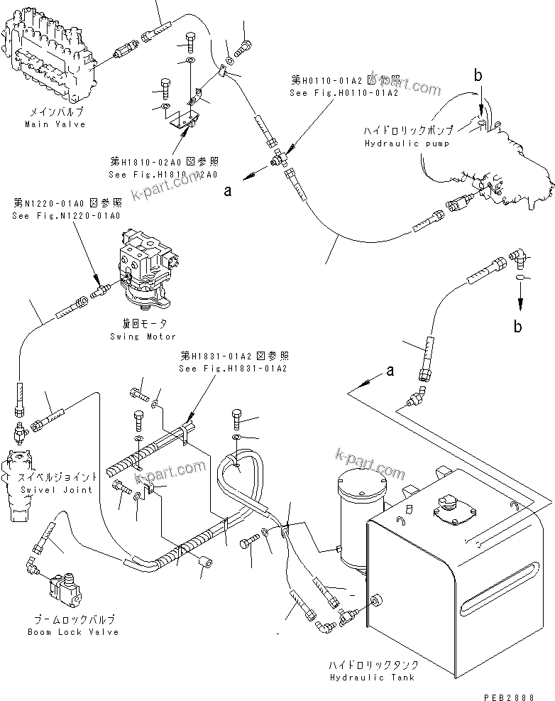 Komatsu parts book diagram for PC450LC-6Z S/N 10001-UP: DRAIN LINES (WITH DRIFT PRIVENTIVE)(#10156-11999)