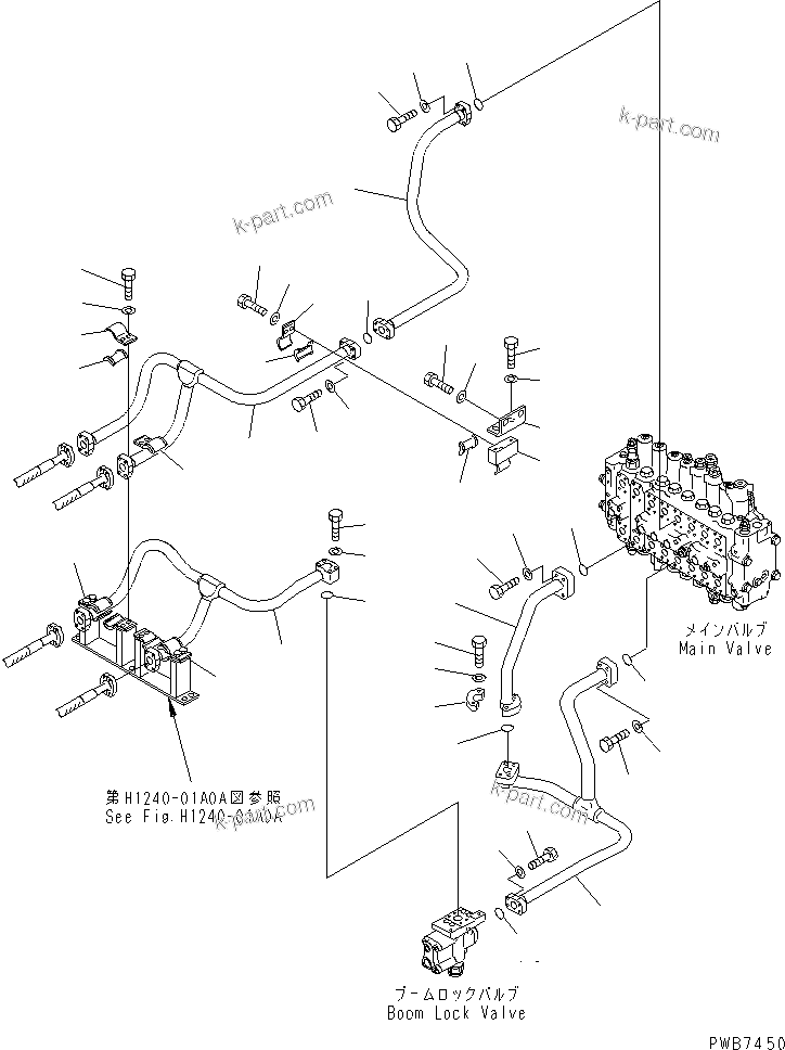 Komatsu parts book diagram for PC450LC-6Z S/N 10001-UP: BOOM LINE (VALVE BOOM LINE) (WITH DRIFT PRIVENTIVE)(#12001-12143)